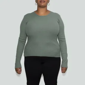 Women’s Recycled Cotton Rib Long Sleeve Top, Sage